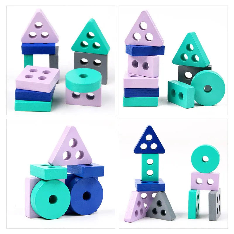 Wooden Montessori Building Blocks for Shape Learning