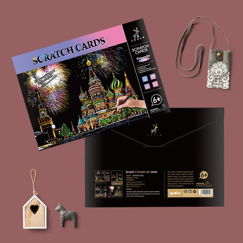 Scratch Art Night Scene Cards for Stress-Relief Drawing