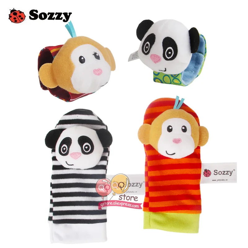 Baby Plush Rattles, 4-Piece Soft Sensory Toy Set
