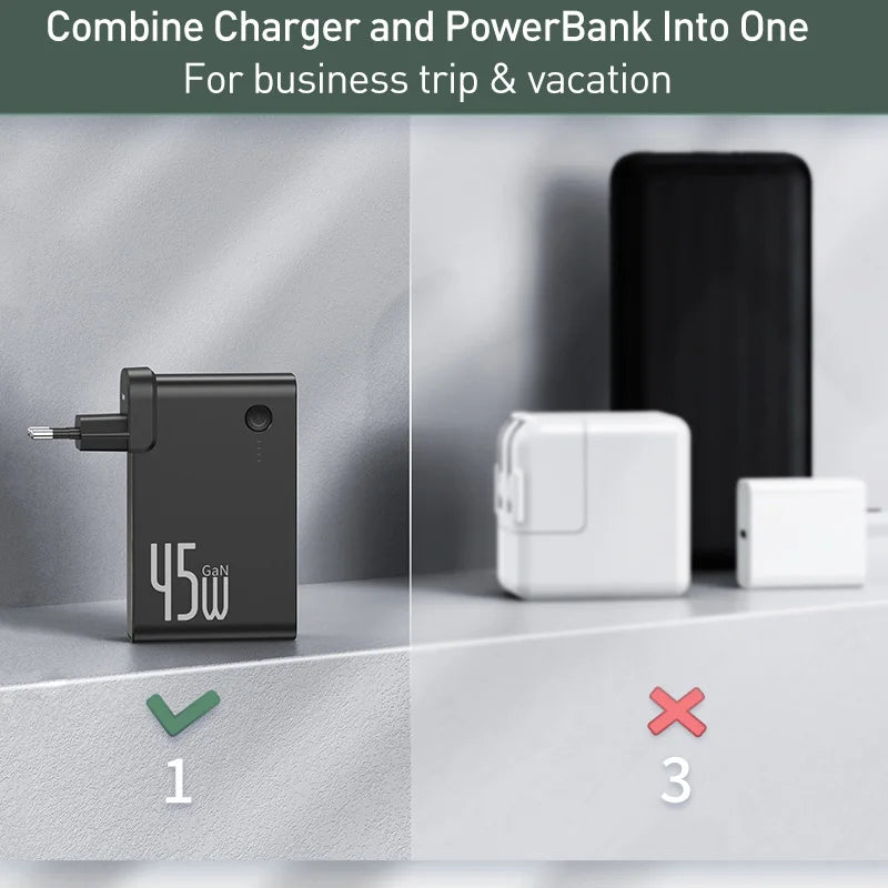 10000mAh 2-in-1 GaN Power Bank Charger — 45W PD Fast Charge