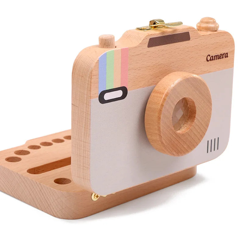 Wooden Baby Teeth Box Camera Keepsake for Children