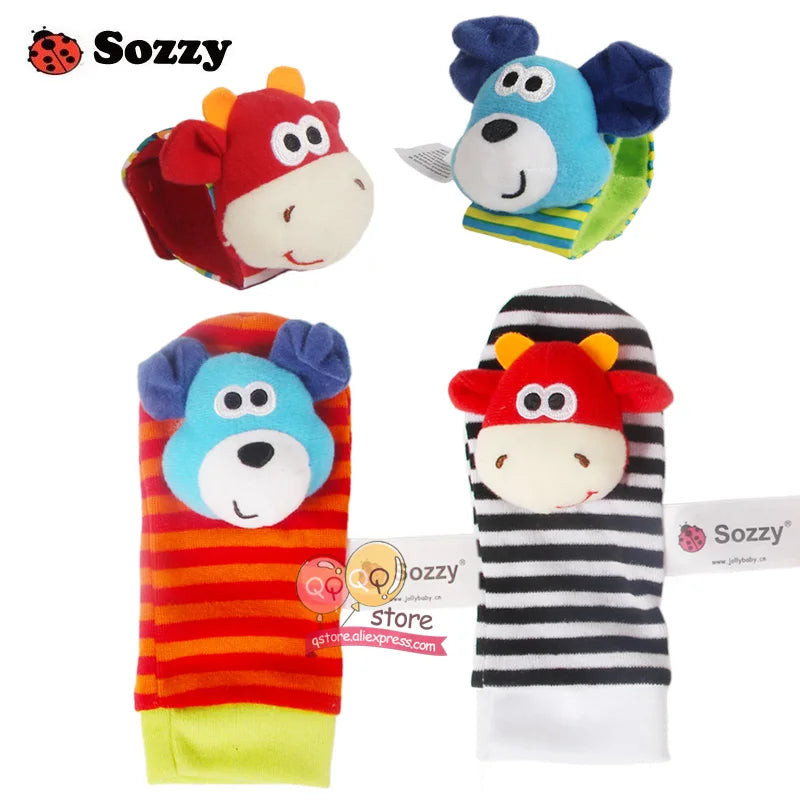 Baby Plush Rattles, 4-Piece Soft Sensory Toy Set