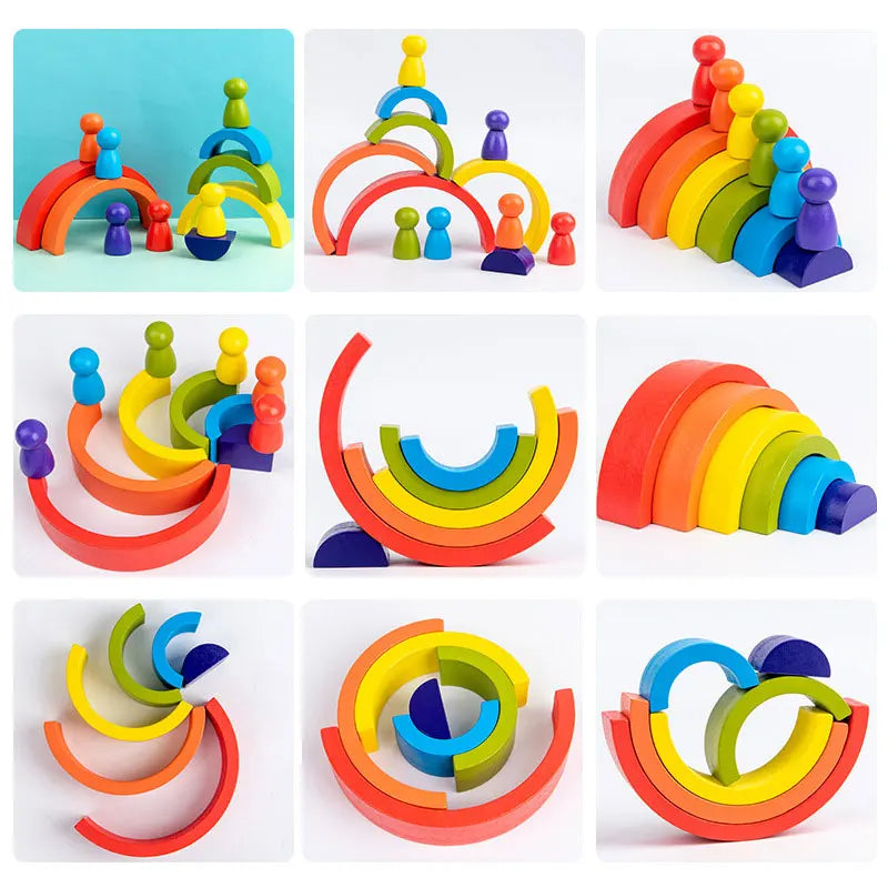 Rainbow Wooden Building Blocks for Creative Learning