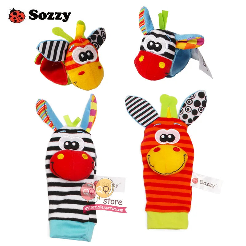 Baby Plush Rattles, 4-Piece Soft Sensory Toy Set