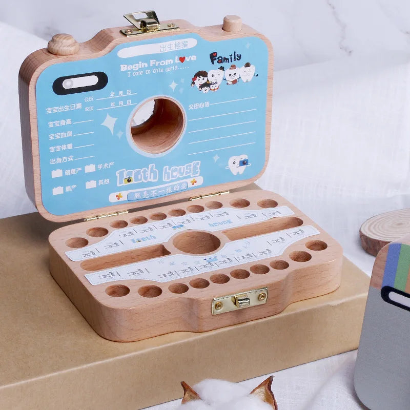 Wooden Baby Teeth Box Camera Keepsake for Children