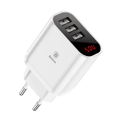 Baseus 3-USB Wall Charger With LED Display, 3.4A Fast