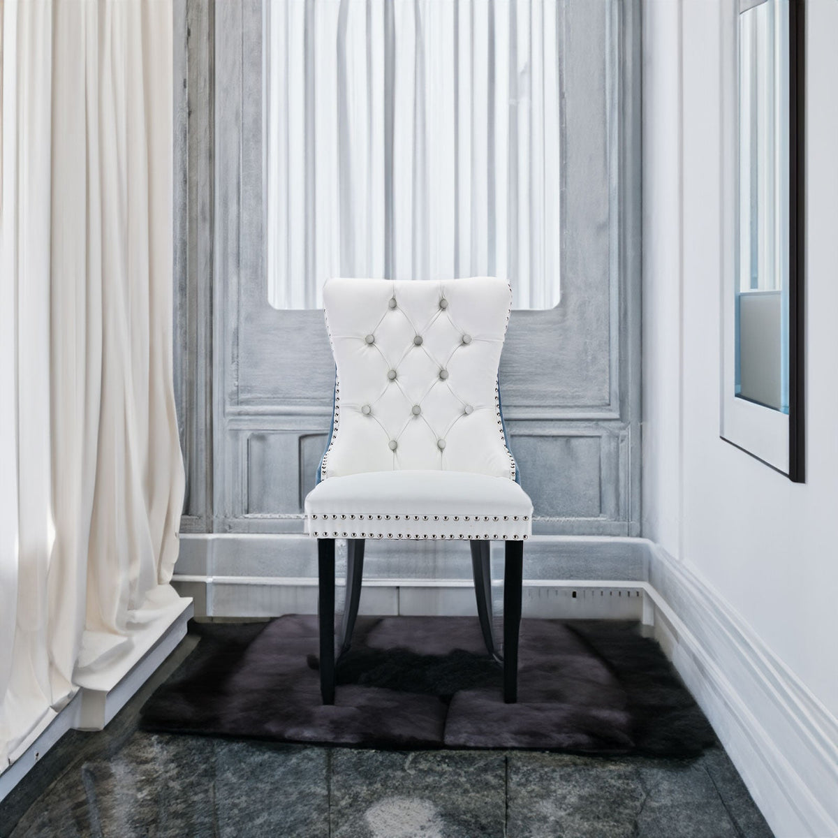 Tufted Modern Dining Chairs Set of 2 with Velvet Accents
