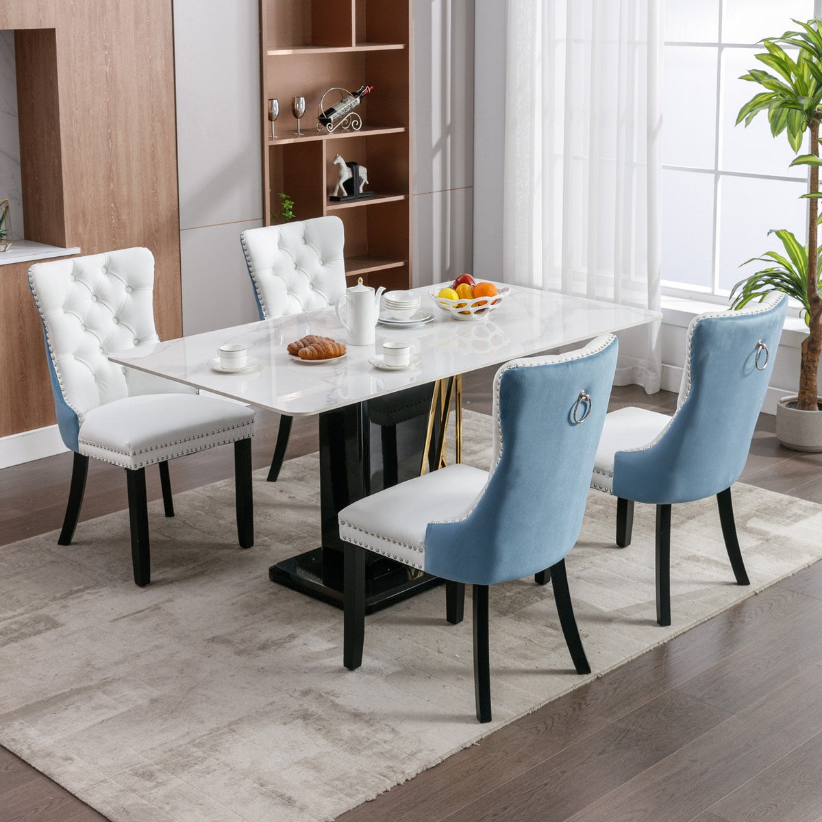 Tufted Modern Dining Chairs Set of 2 with Velvet Accents