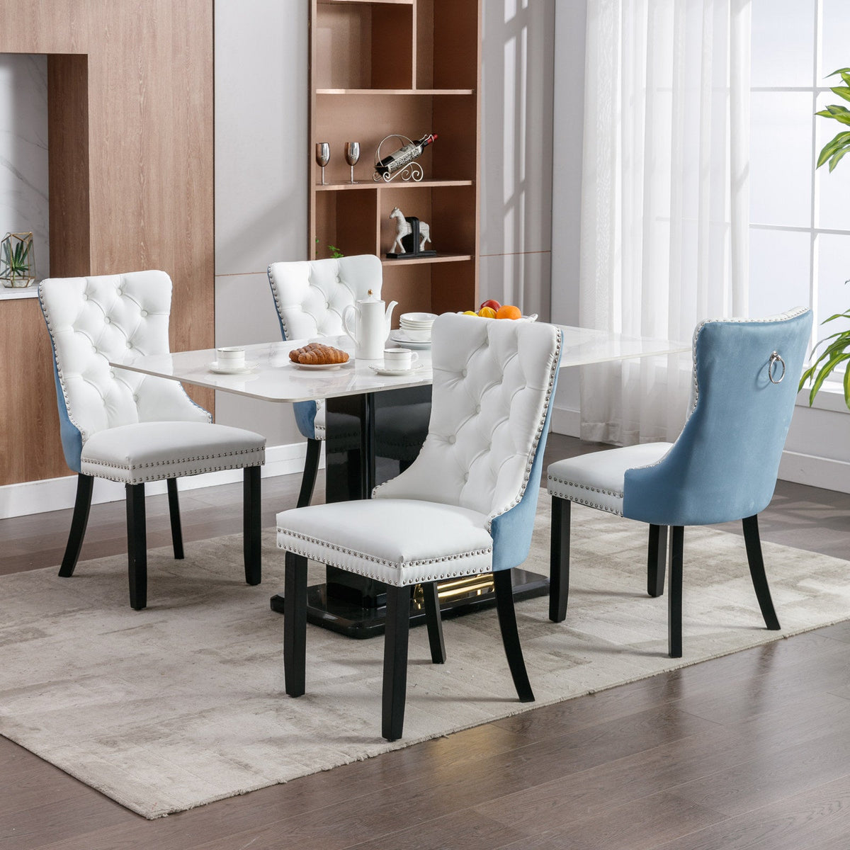 Tufted Modern Dining Chairs Set of 2 with Velvet Accents