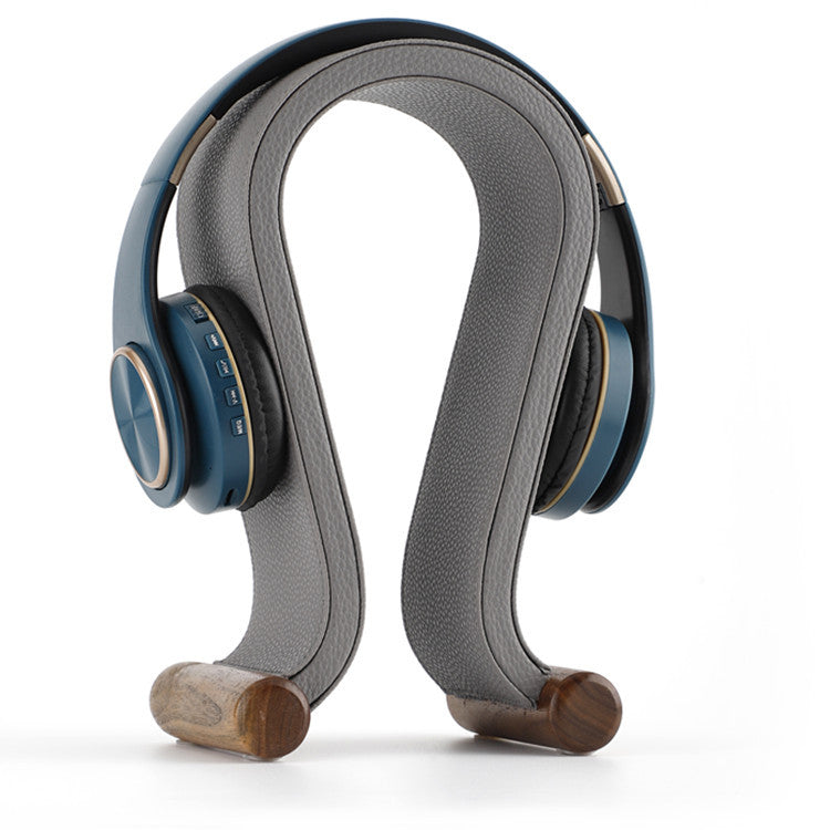 Walnut Wood Headphone Stand with Leather Cradle
