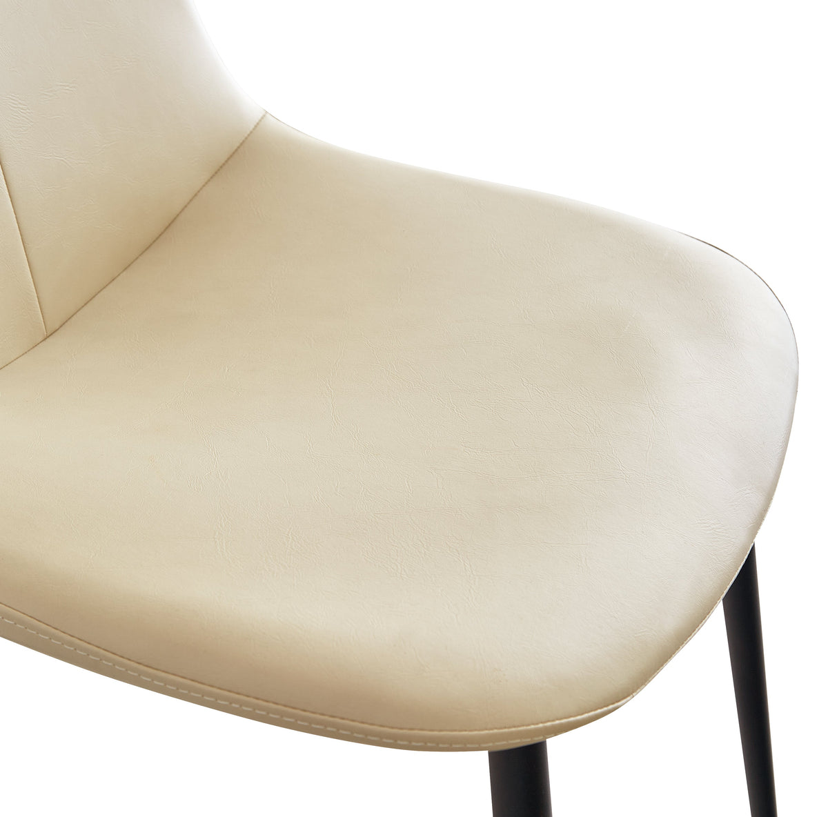 Beige PU Leather Dining Chairs with Tufted Back, Set of 2