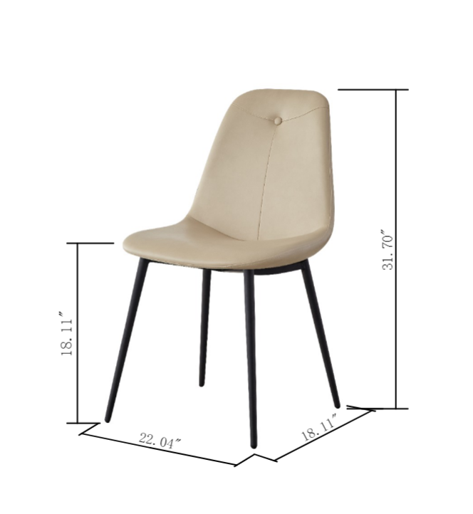 Beige PU Leather Dining Chairs with Tufted Back, Set of 2