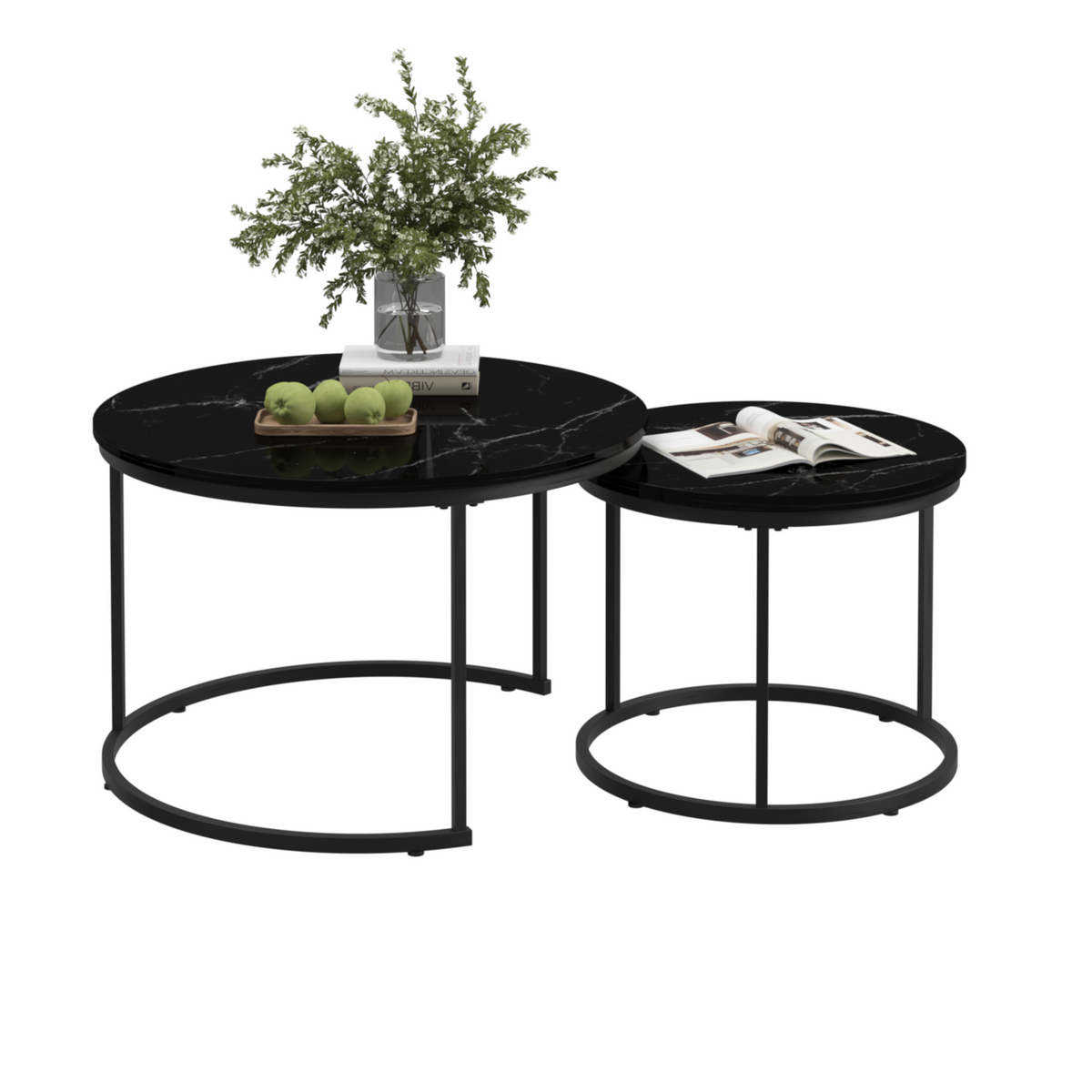 Nesting Round Coffee Table Set with Marble-Look Top