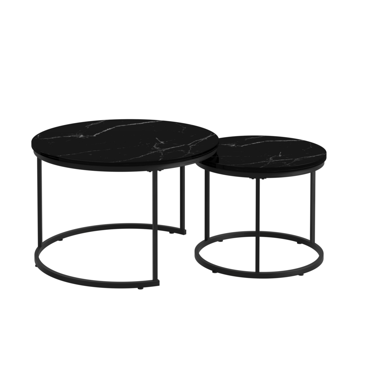 Nesting Round Coffee Table Set with Marble-Look Top