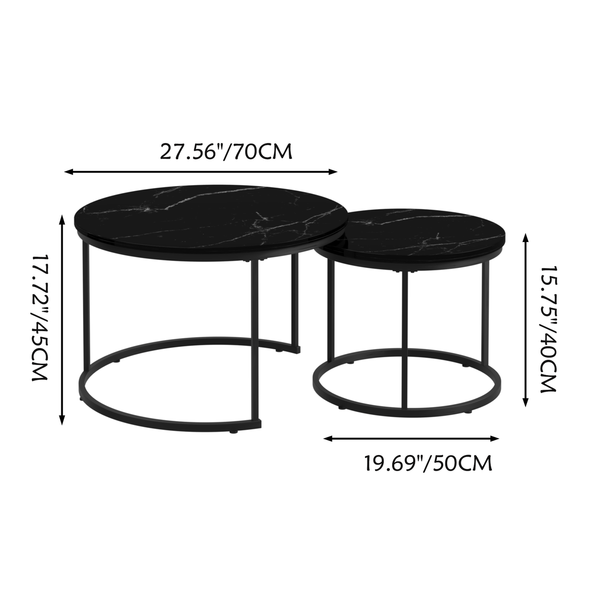 Nesting Round Coffee Table Set with Marble-Look Top