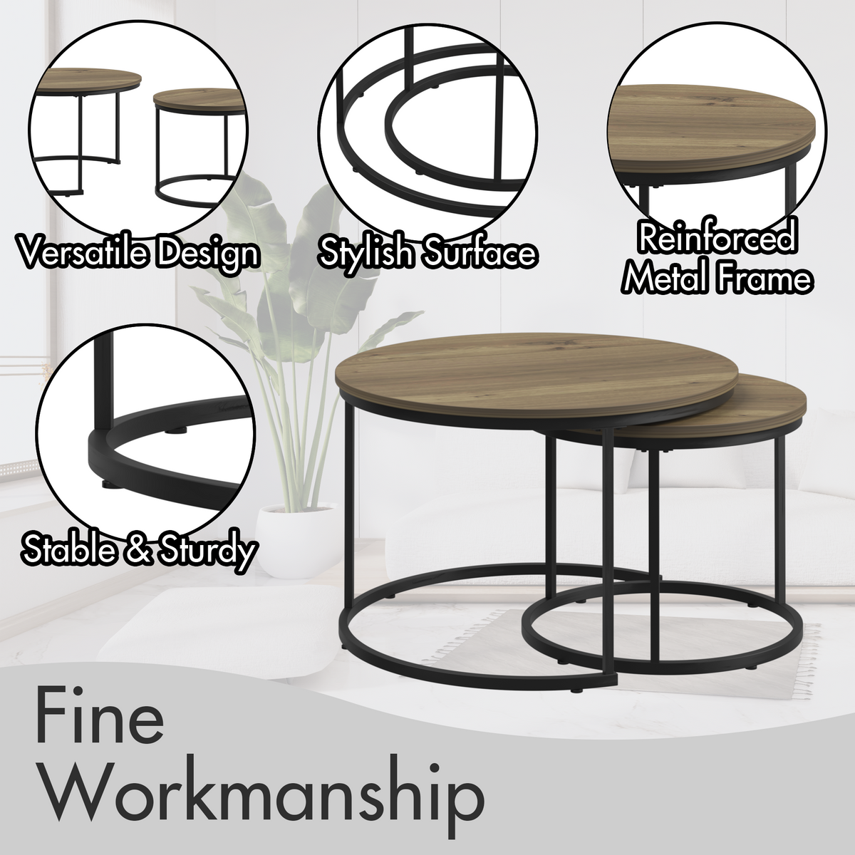 Nesting Round Coffee Table Set: Save Space, Industrial Style