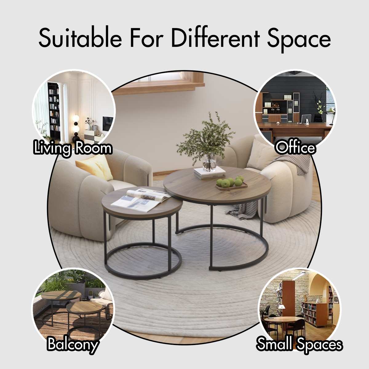 Nesting Round Coffee Table Set: Save Space, Industrial Style