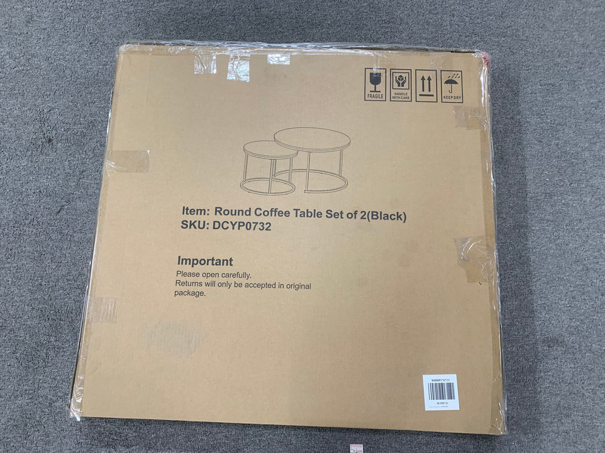 Nesting Round Coffee Table Set with Marble-Look Top