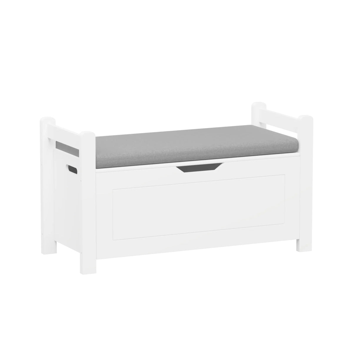 White Toy Box Bench with Cushioned Seat for Playroom