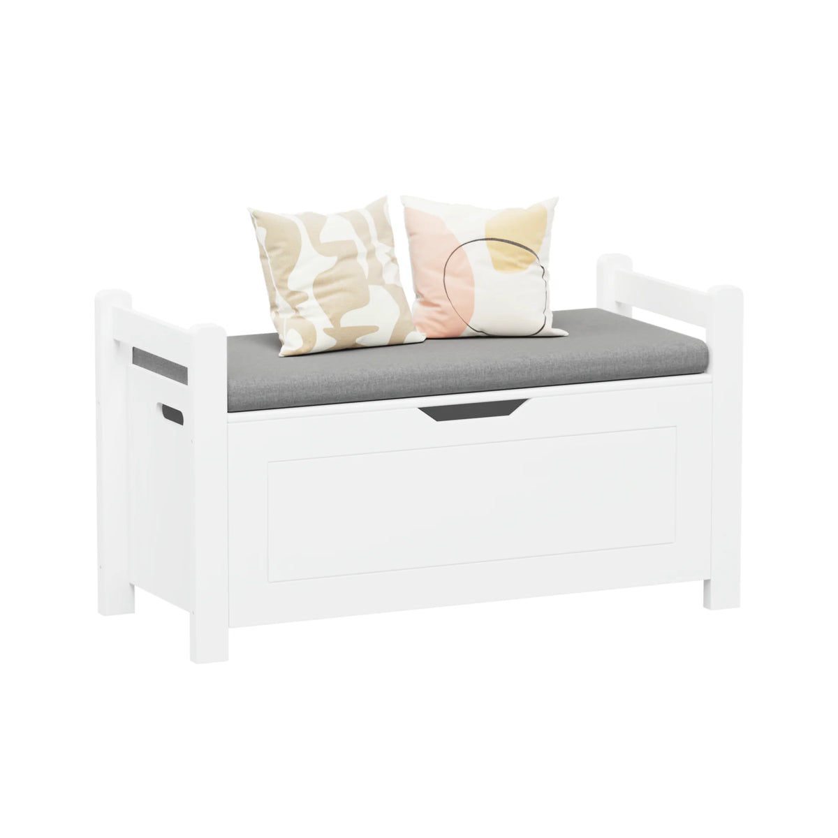 White Toy Box Bench with Cushioned Seat for Playroom