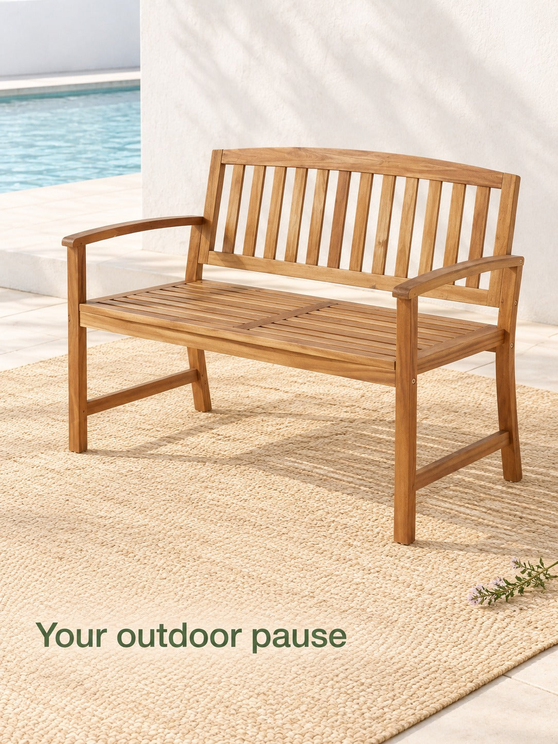 Acacia Garden Bench for Two: Natural Warm-Wood Seating