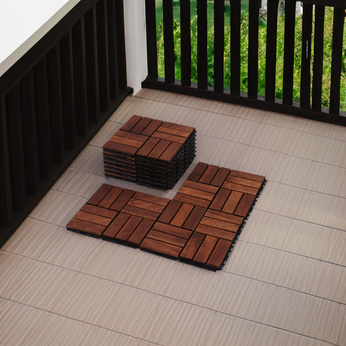 Acacia Deck Tiles 12x12 Interlocking Outdoor Flooring