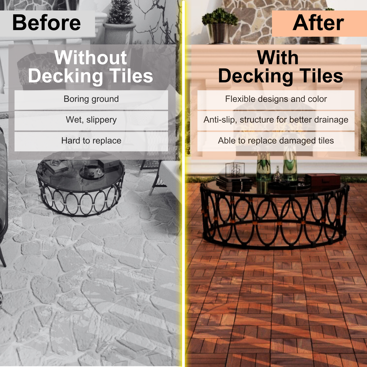 Acacia Deck Tiles 12x12 Interlocking Outdoor Flooring