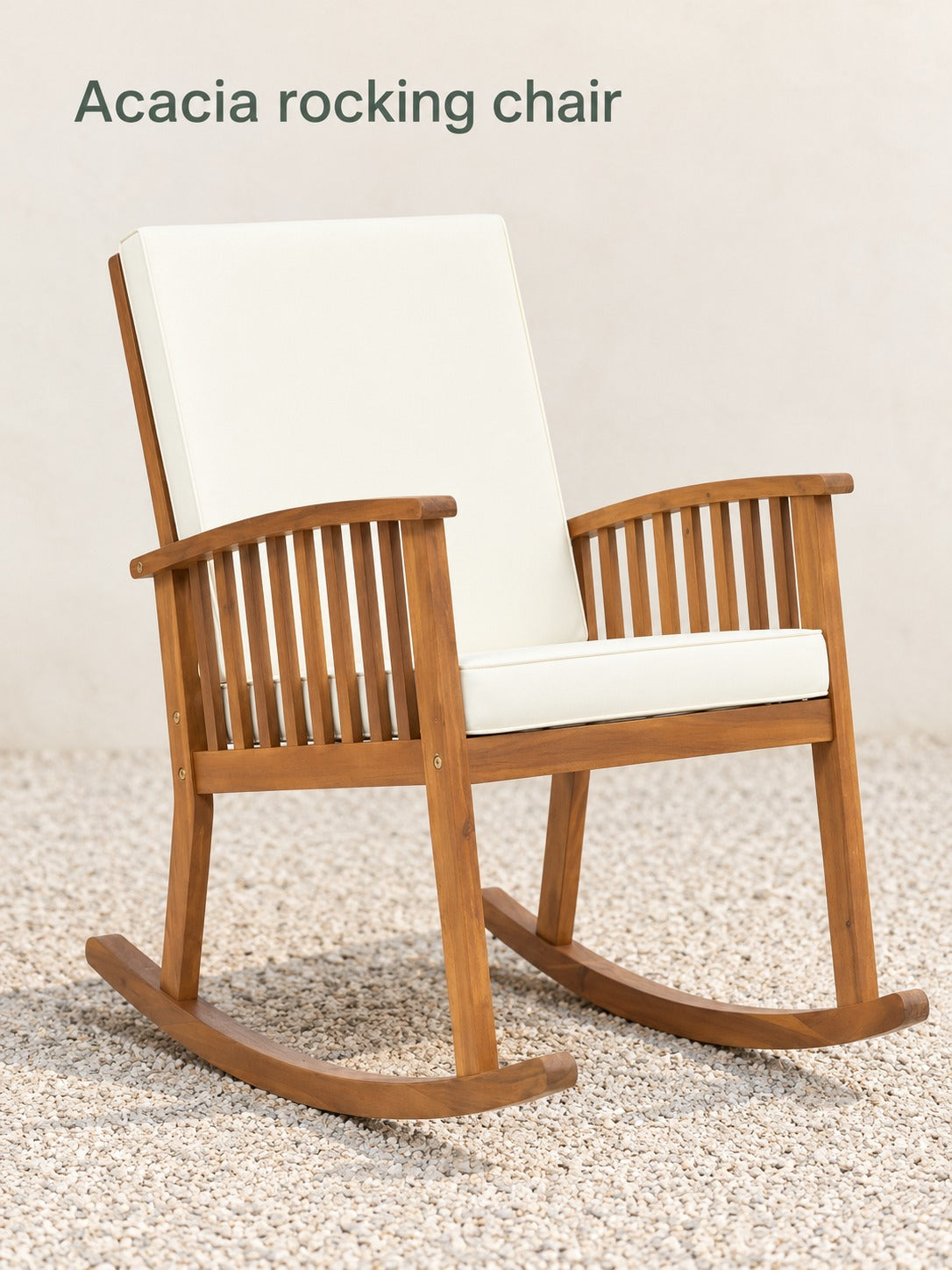 Acacia Wood Rocking Chair with Cushion for Porch & Patio