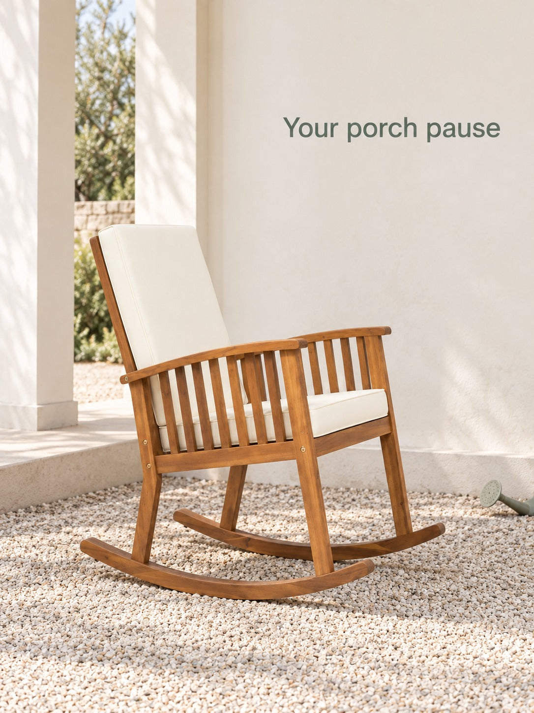 Acacia Wood Rocking Chair with Cushion for Porch & Patio