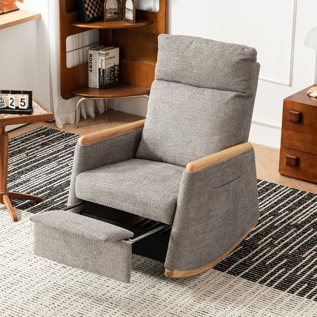 Rocking Chair with Footrest and High Back for Reading