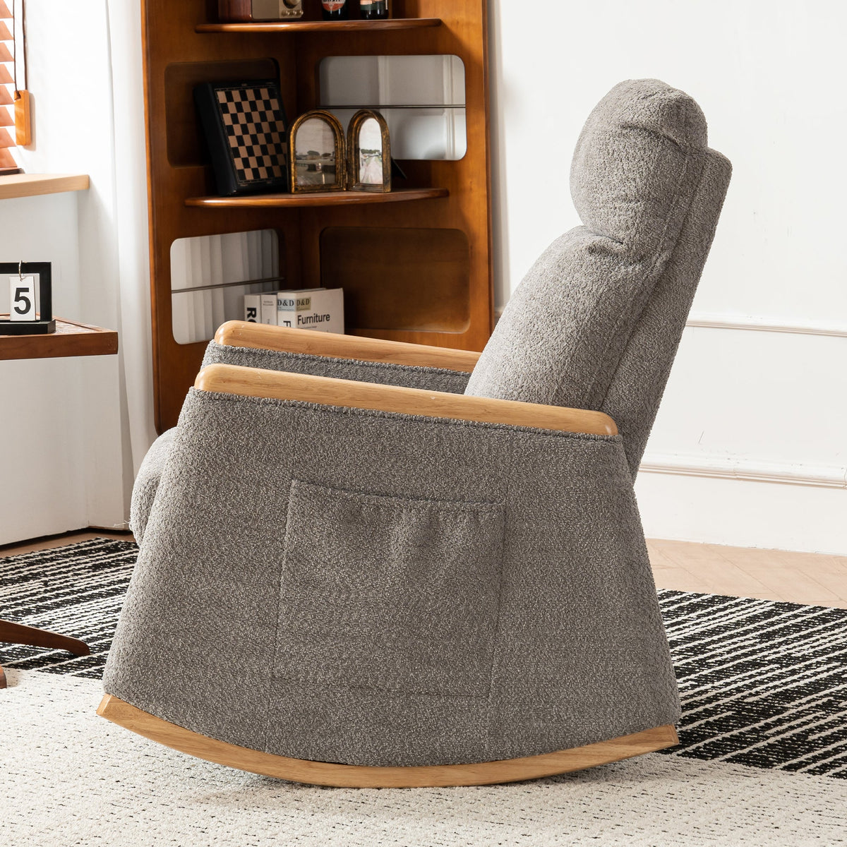 Rocking Chair with Footrest and High Back for Reading