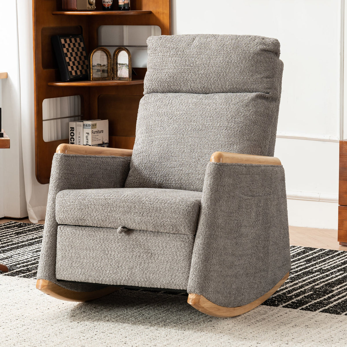 Rocking Chair with Footrest and High Back for Reading