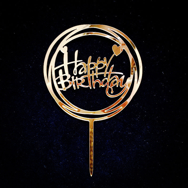 Mirror Gold Acrylic Happy Birthday Cake Topper Insert