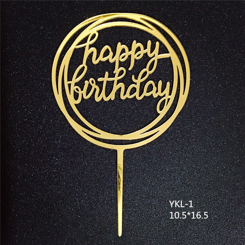 Mirror Gold Acrylic Happy Birthday Cake Topper Insert