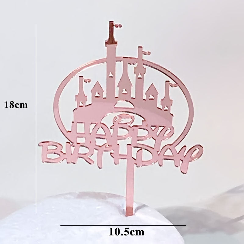 Gold Acrylic Happy Birthday Cake Topper Mirror Finish