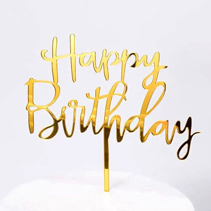Gold Acrylic Happy Birthday Cake Topper Mirror Finish