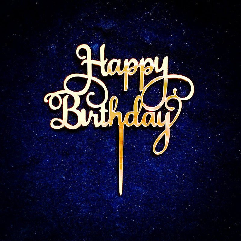 Gold Acrylic Happy Birthday Cake Topper Mirror Finish