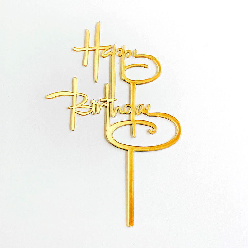 Gold Acrylic Happy Birthday Cake Topper Mirror Finish