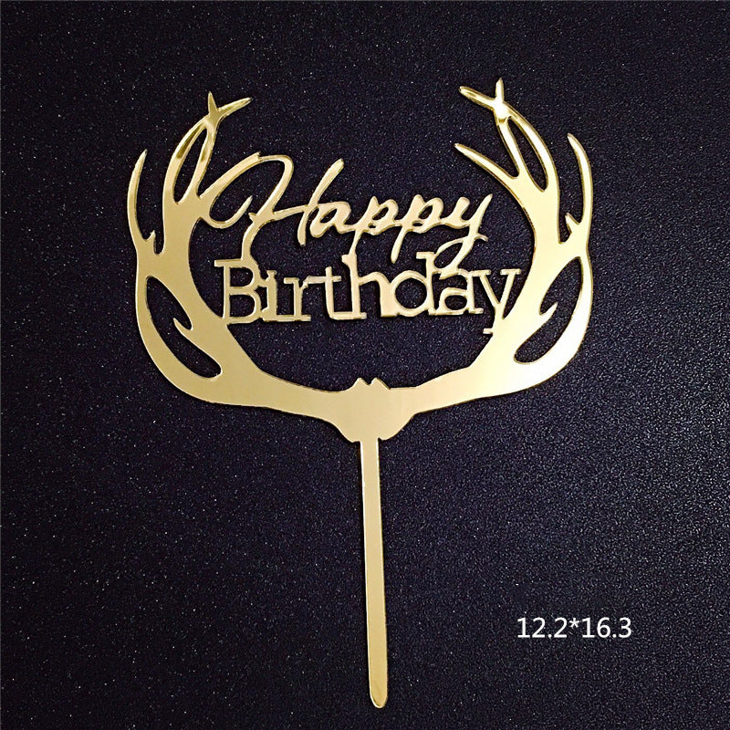 Mirror Gold Acrylic Happy Birthday Cake Topper Insert
