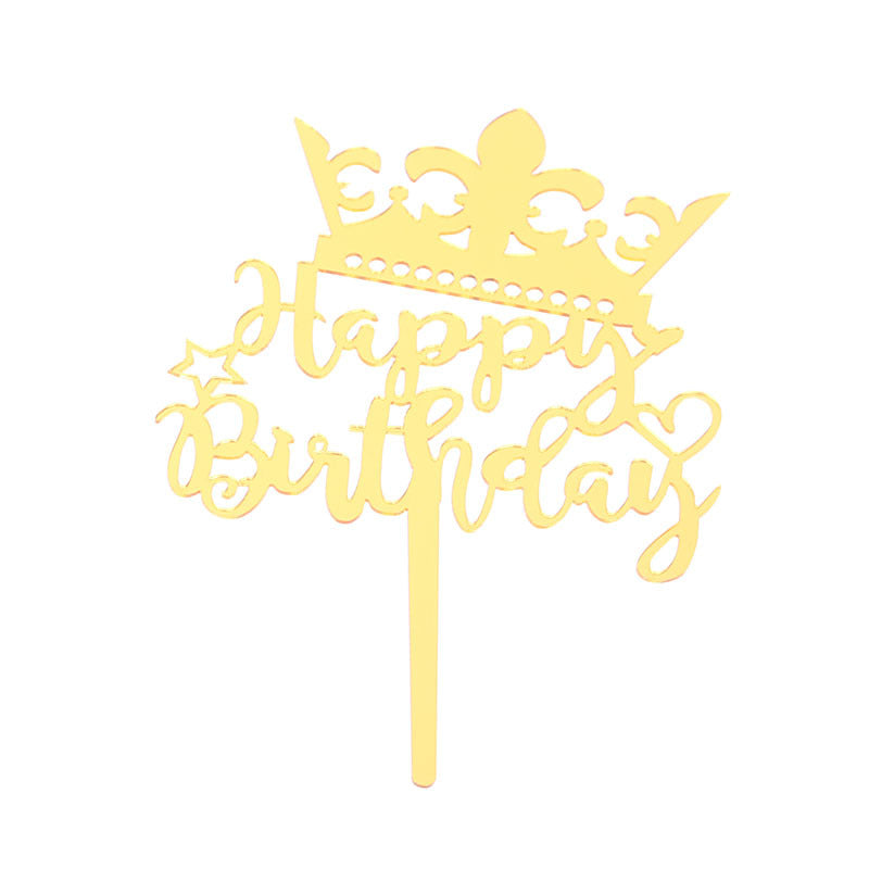 Gold Acrylic Happy Birthday Cake Topper Mirror Finish