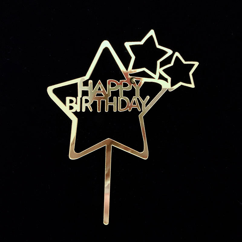 Gold Acrylic Happy Birthday Cake Topper Mirror Finish