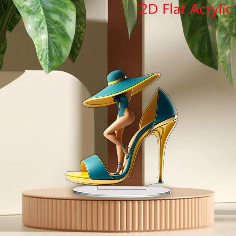 Acrylic High Heel Desk Decor — Elegant Teal & Gold Accent