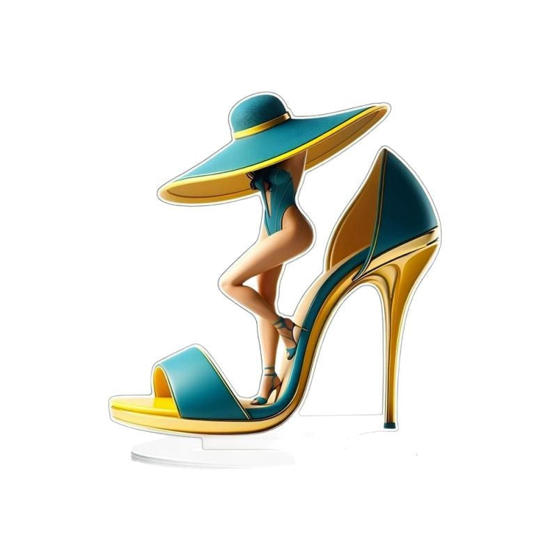 Acrylic High Heel Desk Decor — Elegant Teal & Gold Accent