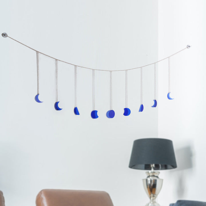 Moon Phase Wall Decor – Glossy Blue Hanging Ornament