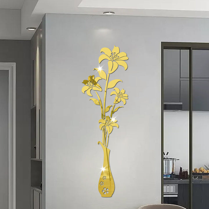 Acrylic Mirror Lily Vase Wall Decor for Elegant Rooms