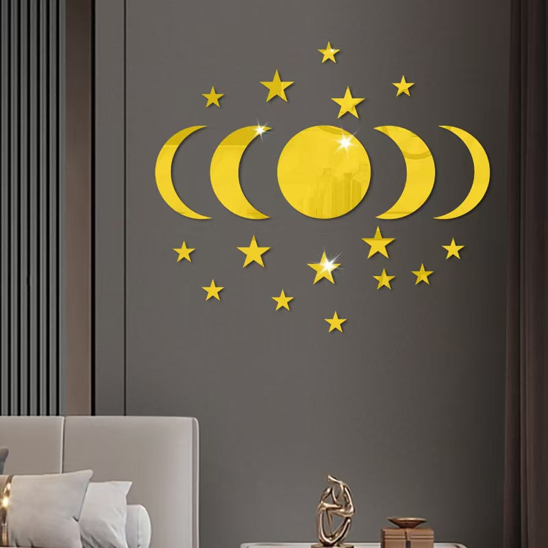 Acrylic Moon Wall Stickers for Reflective Celestial Decor