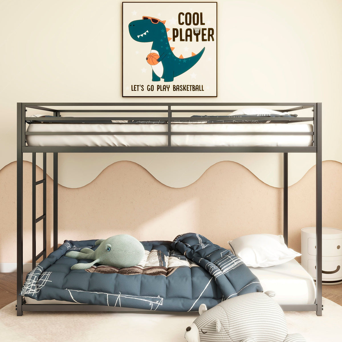 Twin Over Twin Metal Bunk Bed for Two Kids, Matte Black