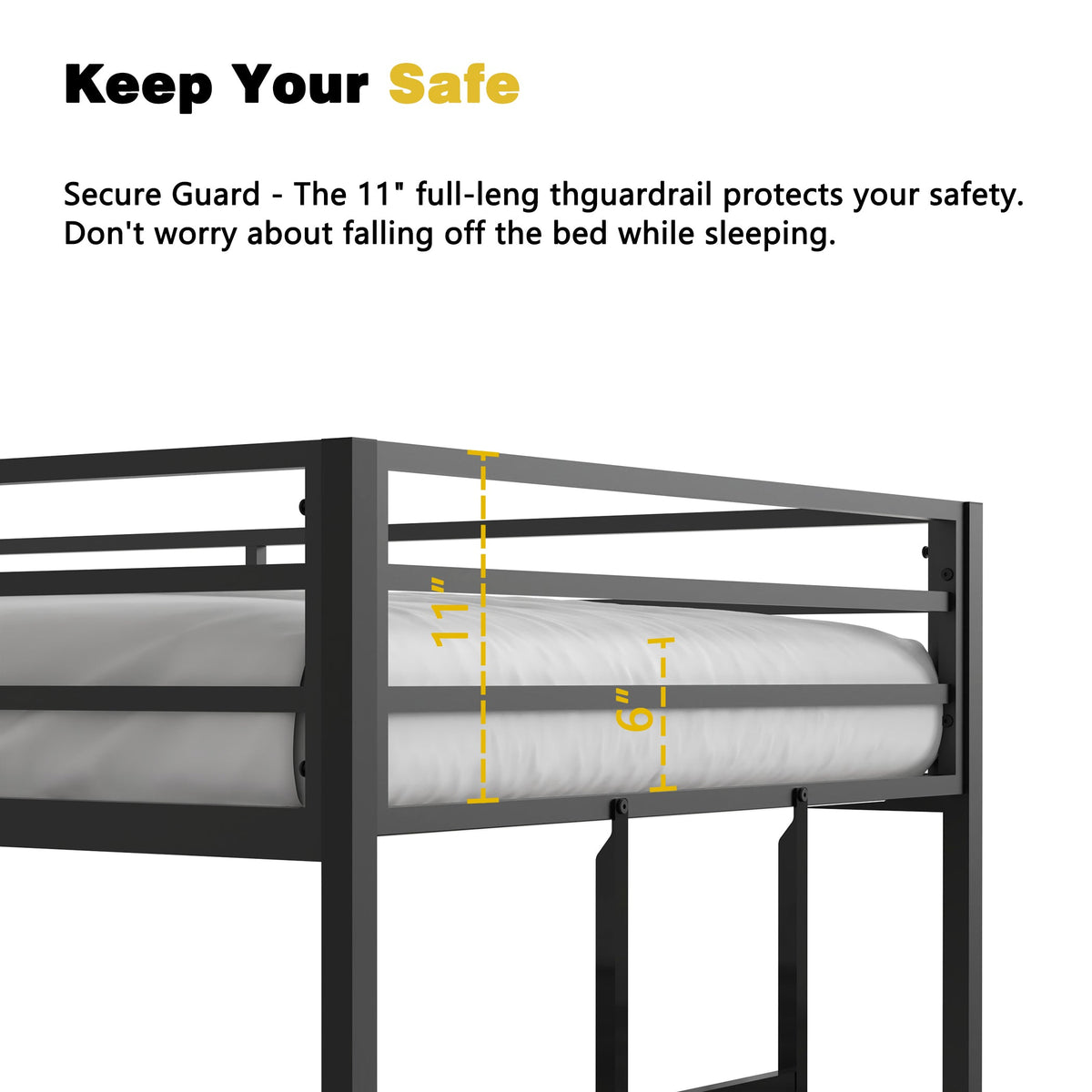 Twin Over Twin Metal Bunk Bed for Two Kids, Matte Black