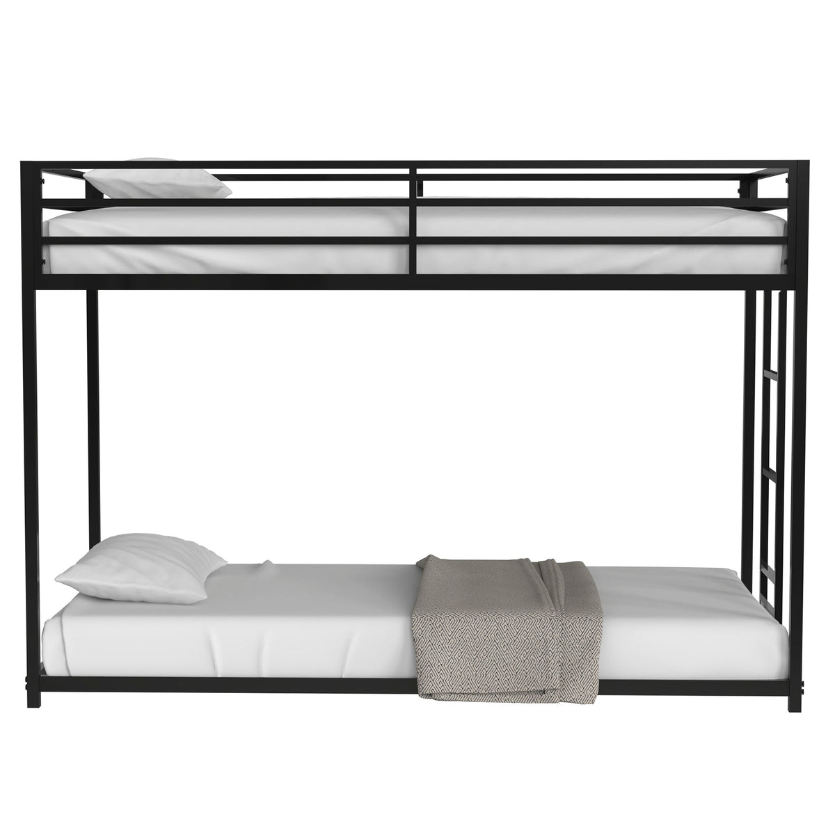 Twin Over Twin Metal Bunk Bed for Two Kids, Matte Black