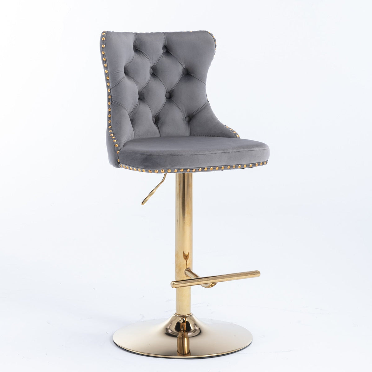 Tufted Velvet Bar Stool, Adjustable 25-33 Inch Height